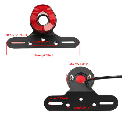 Universal 12V LED Tail Light with Red/Smoke Lens and 1 Year Warranty for Motorcycles