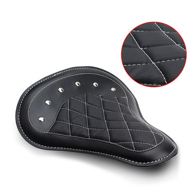 Black Motorcycle Front Driver Leather Pillow Solo Seat Cushion for Harley Custom Chopper Sportster Bobber Honda Yamaha Kawasaki